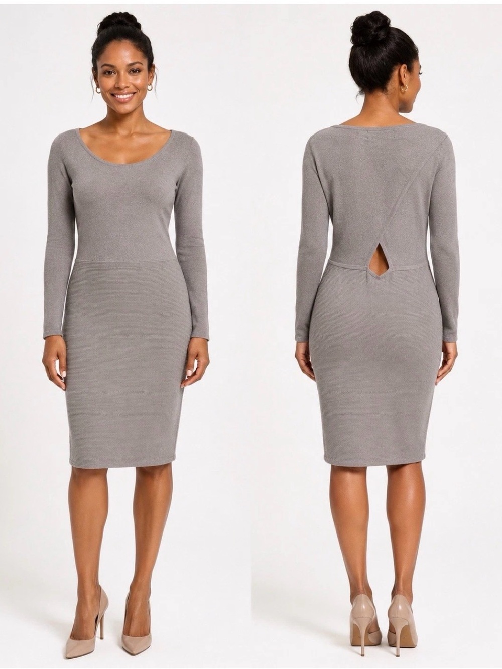 Gabrielle Union Womens Gray Long Sleeve Knee Length Bodycon Stretch Dress Sz XL